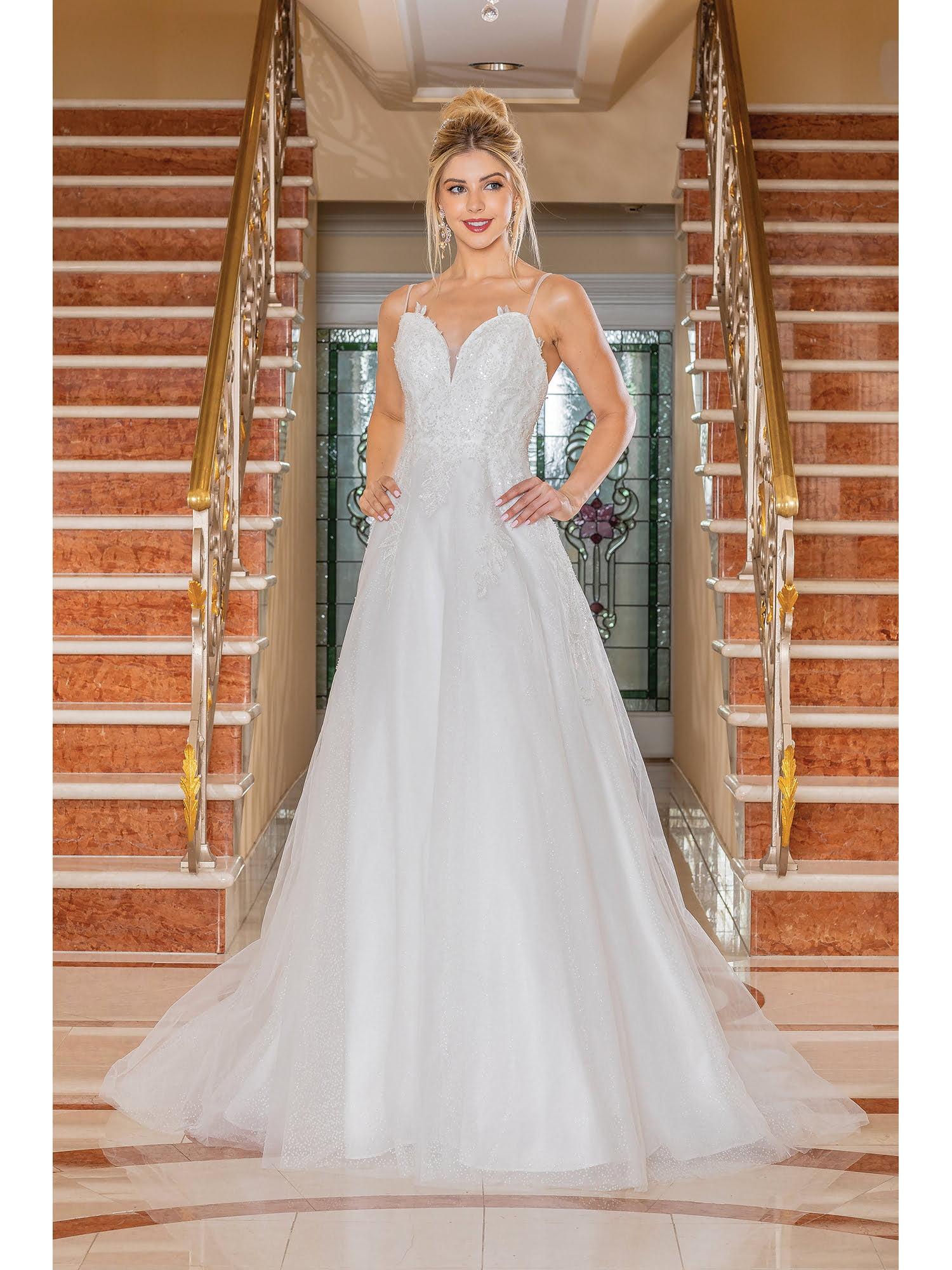 Graceful Lace-Embroidered A-Line Wedding Dress with Plunging Back and Spaghetti Straps Wedding Dress - Style 0237