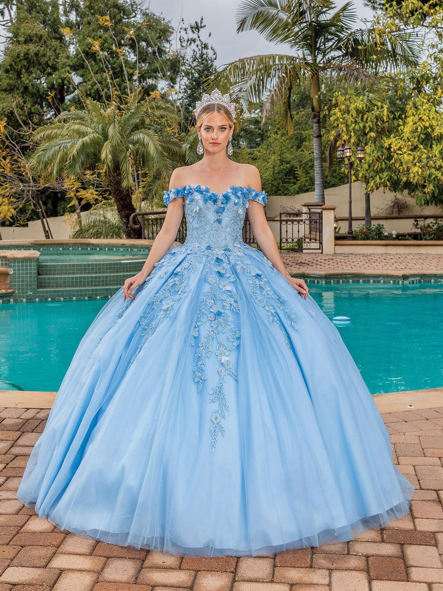 Off-the-Shoulder Ball Gown with Floral Lace Appliques and Sheer Bodice Overlay Quinceanera Dress - Style 1620 image