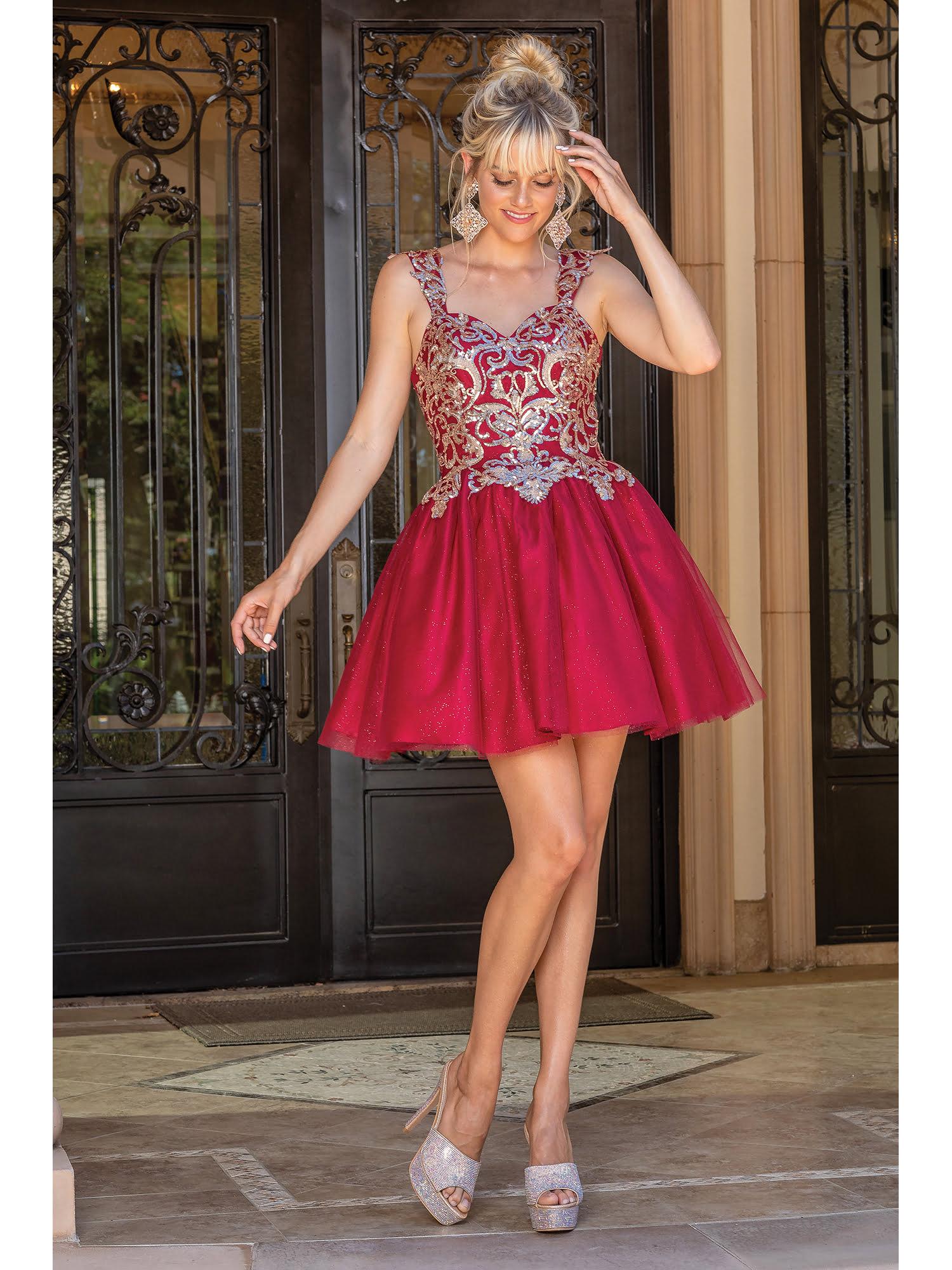 Sequined Lace Applique Homecoming Dress with Open Back Design and Full Tulle Skirt Homecoming Dress - Style 3294 image