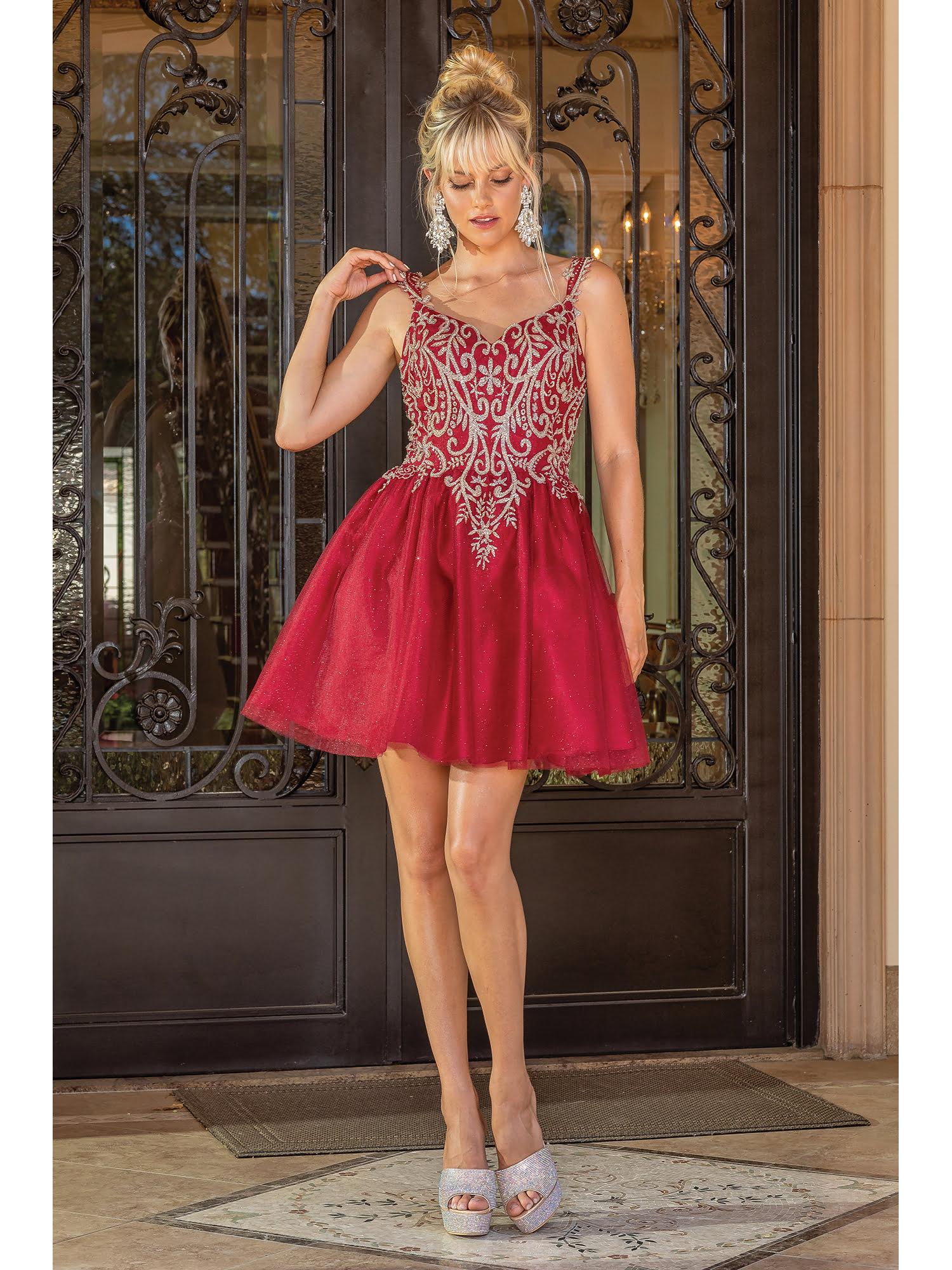 Embroidered Bodice Tulle Homecoming Dress with Open Back and Spaghetti Straps Homecoming Dress - Style 3295 image