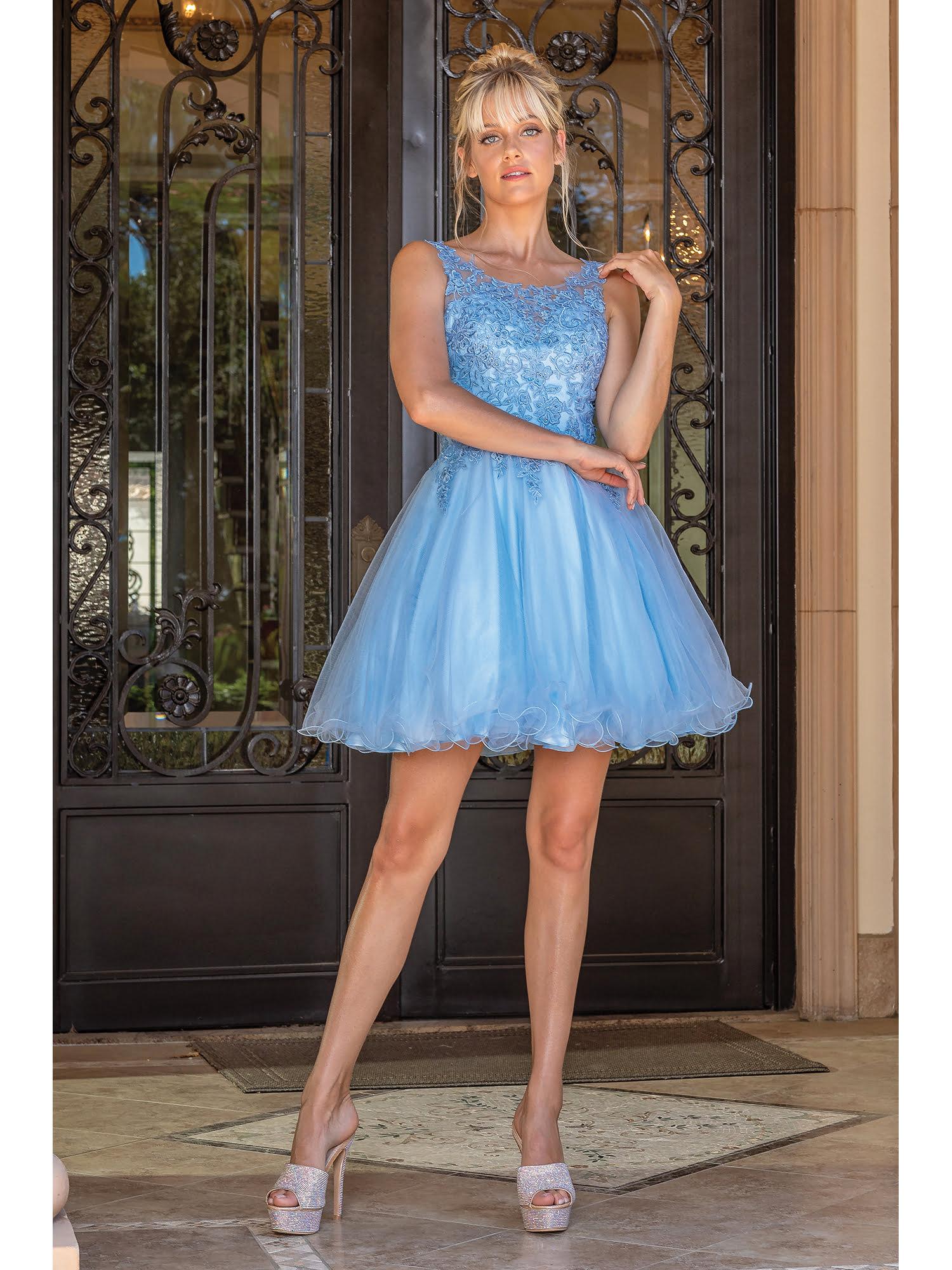 Lace Overlay Bodice Homecoming Dress with Open Back and Full Tulle Skirt Homecoming Dress - Style 3304 image