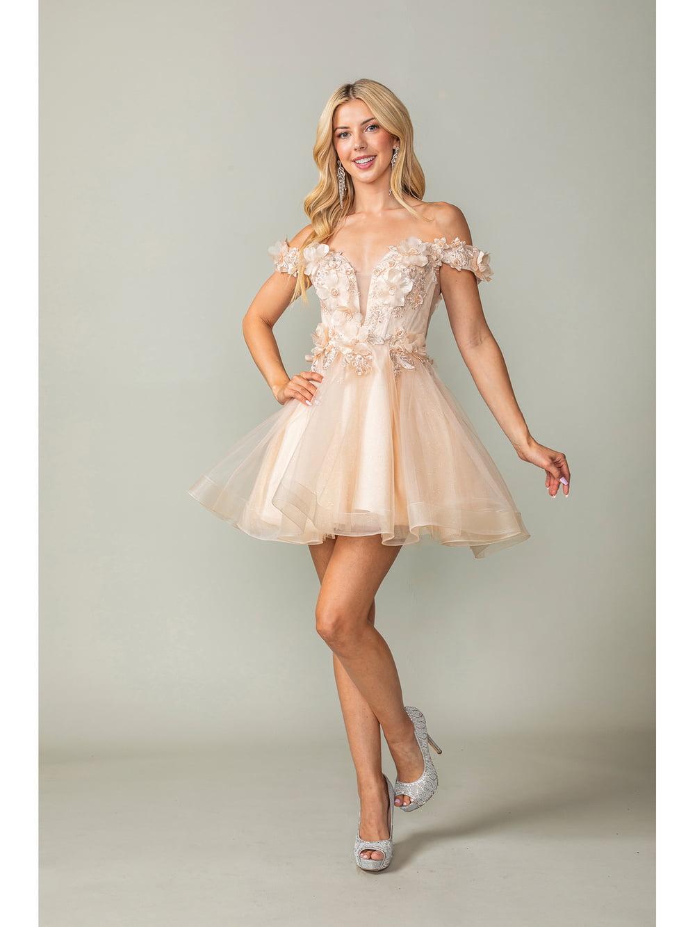 Floral Applique Off-Shoulder Dress with Flared Tulle Skirt and Sweetheart Neckline Homecoming Dress - Style 3344 image