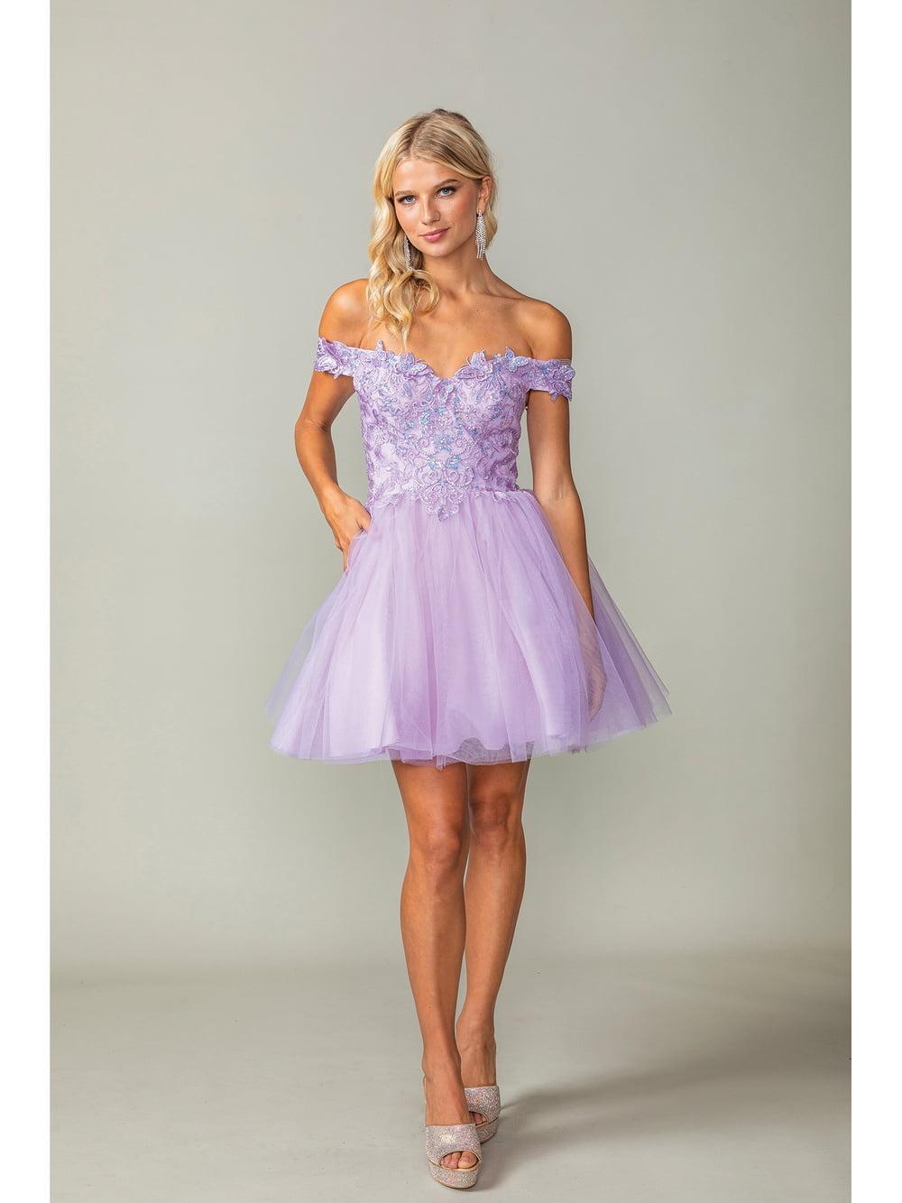 Off-the-Shoulder Short Tulle Dress with Embroidered Bodice and Scalloped Edging Homecoming Dress - Style 3373 image