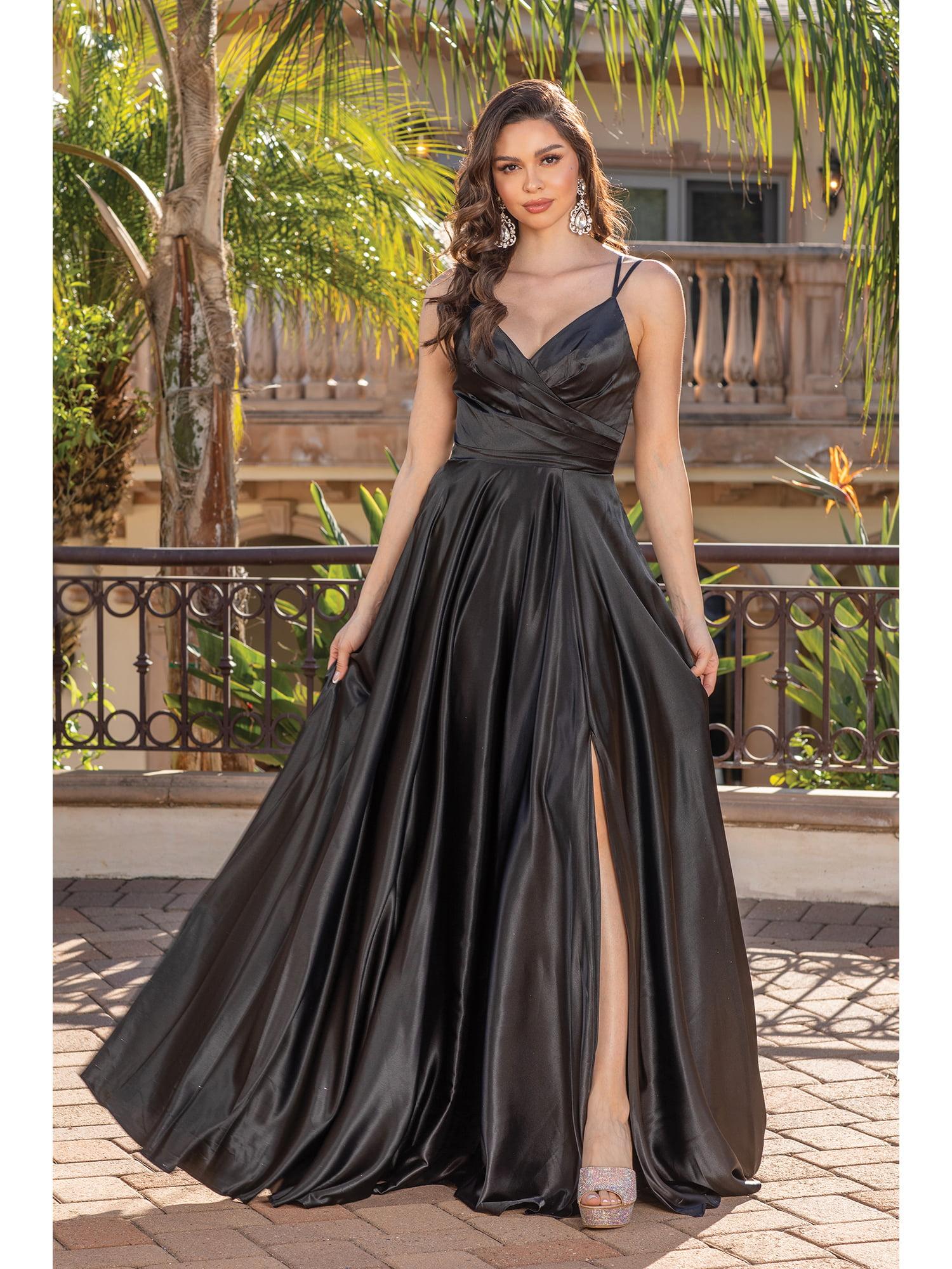 Satin Gown with V-Neck, Wrap Bodice, Spaghetti Straps, and High Leg Slit Prom Dress - Style 4263 image
