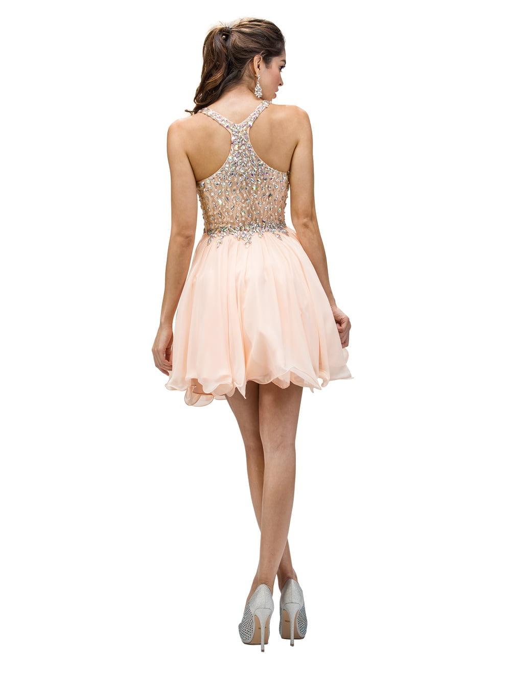 Sparkling Jewel Embellished Bodice Dress with Open Back and Asymmetrical Hemline Homecoming Dress - Style 8997 image