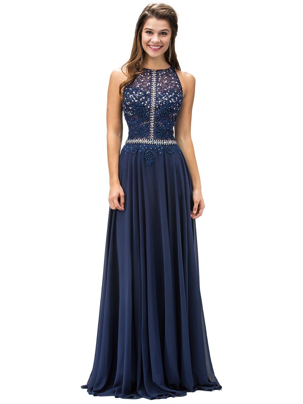 Sequined Lace Bodice Gown with Illusion Panel and Beaded Waist Trim Prom Dress - Style 9283 image