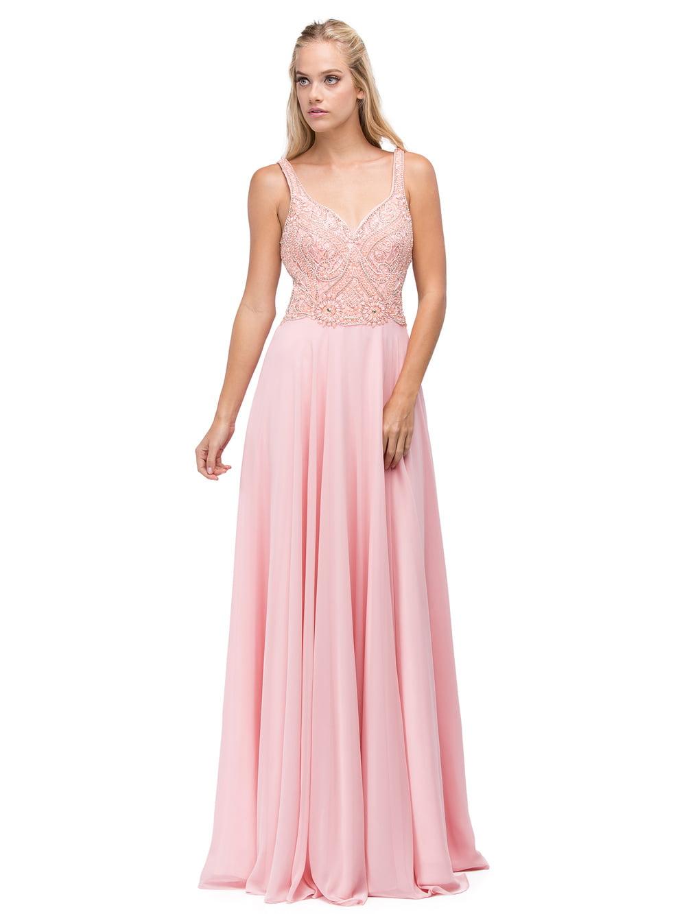 V-neckline Gown with Beaded Bodice and Flowing A-line Skirt Prom Dress - Style 9743