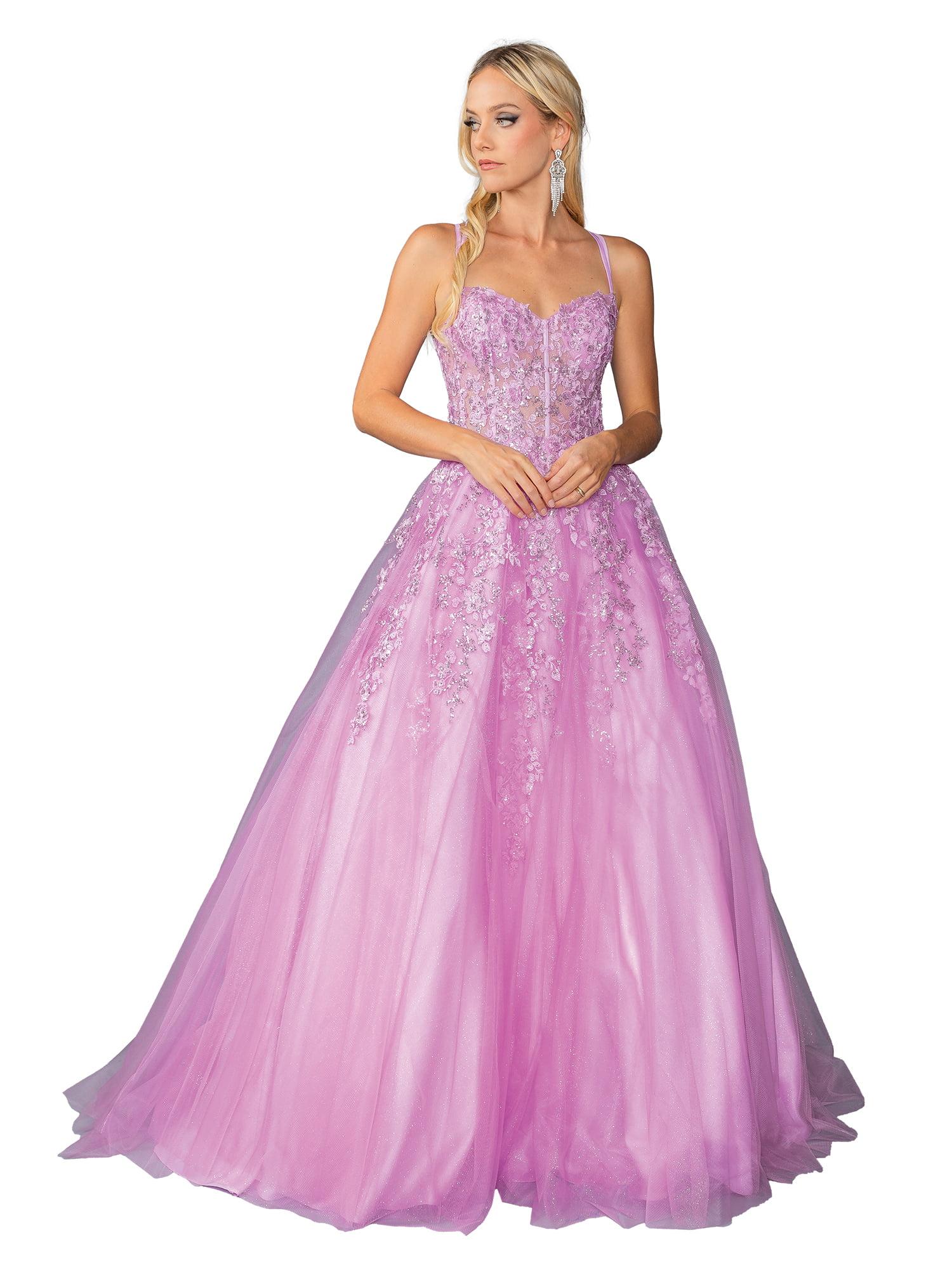 Floral Applique Ballgown with Tulle Skirt and Lace-Up Back Detail Prom Dress - Style 4458