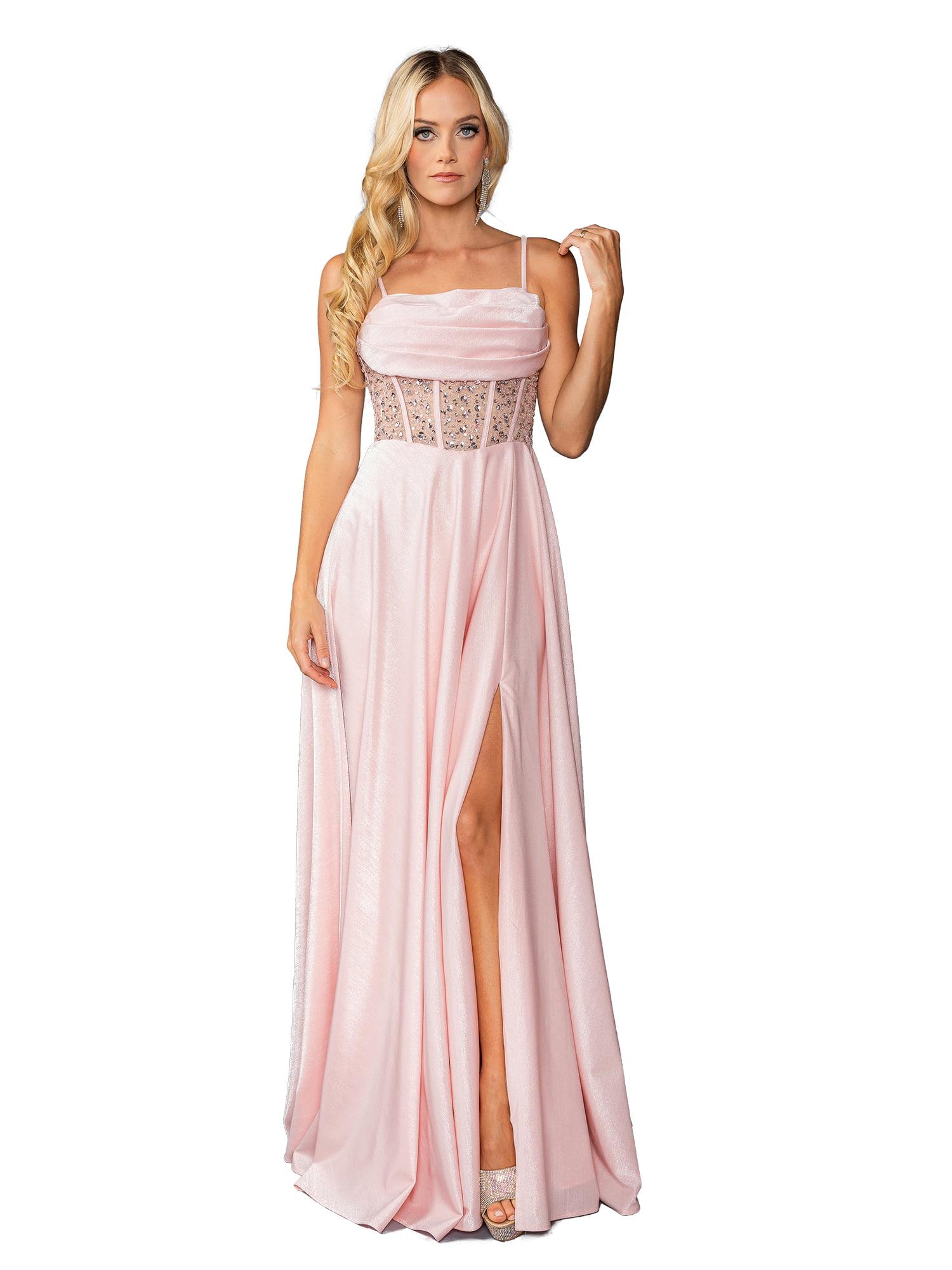 Embellished Sheer Bodice Gown with Draped Skirt and Thigh-High Slit Prom Dress - Style 4463 image