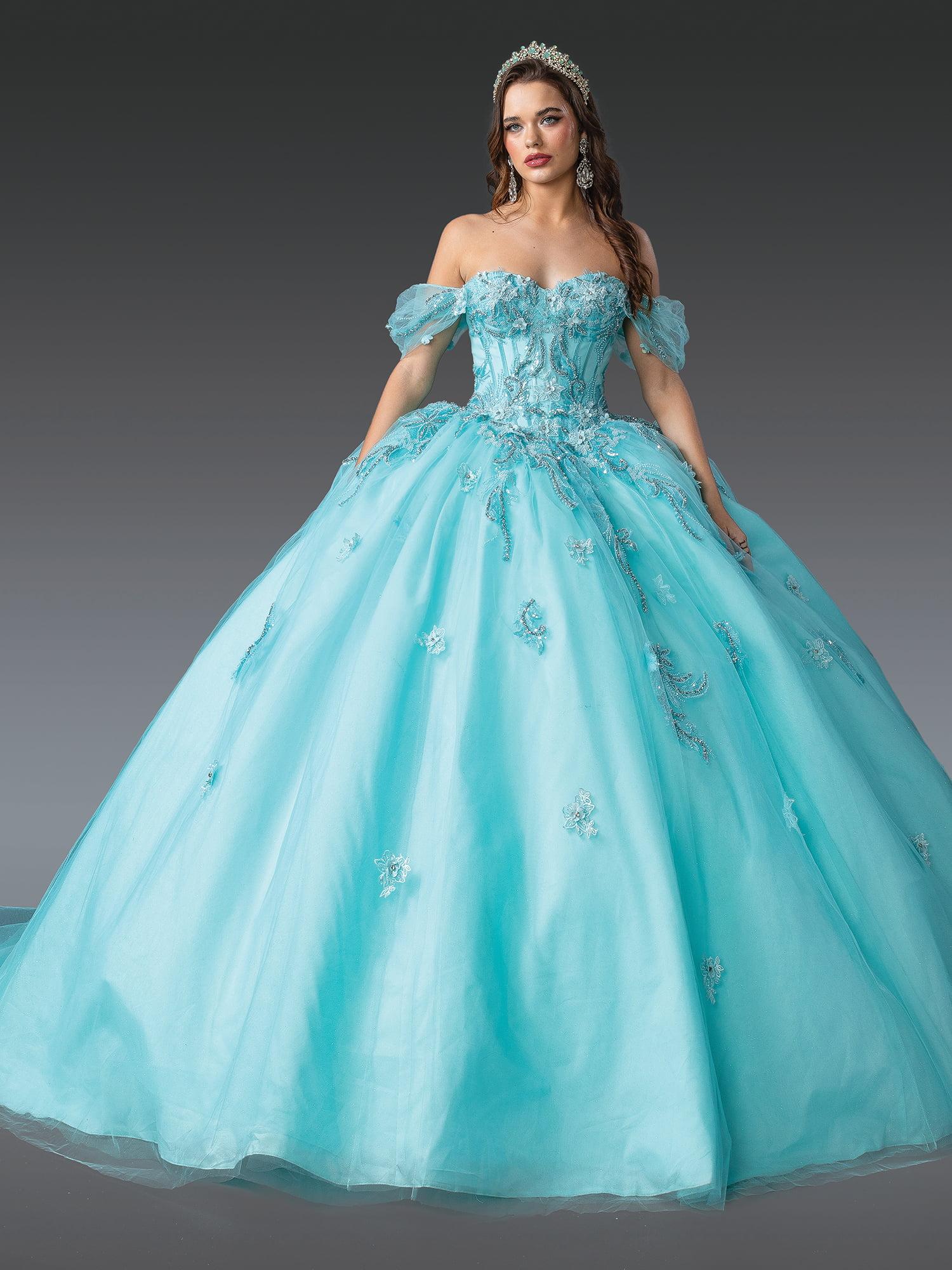Regal Embellished Bodice Quinceanera Gown with Sheer Off-the-Shoulder Sleeves and Floral Applique Skirt Quinceanera Dress - Style 1903 image