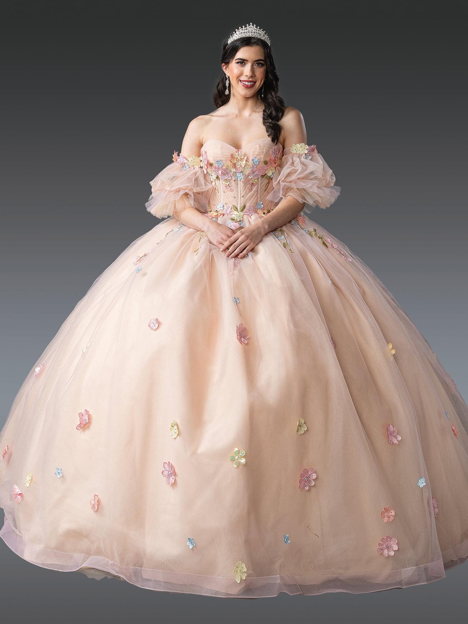 Elegant Off-Shoulder Ball Gown Quinceanera Dress with Floral Appliques and Sheer Puffed Sleeves Quinceanera Dress - Style 1946 image