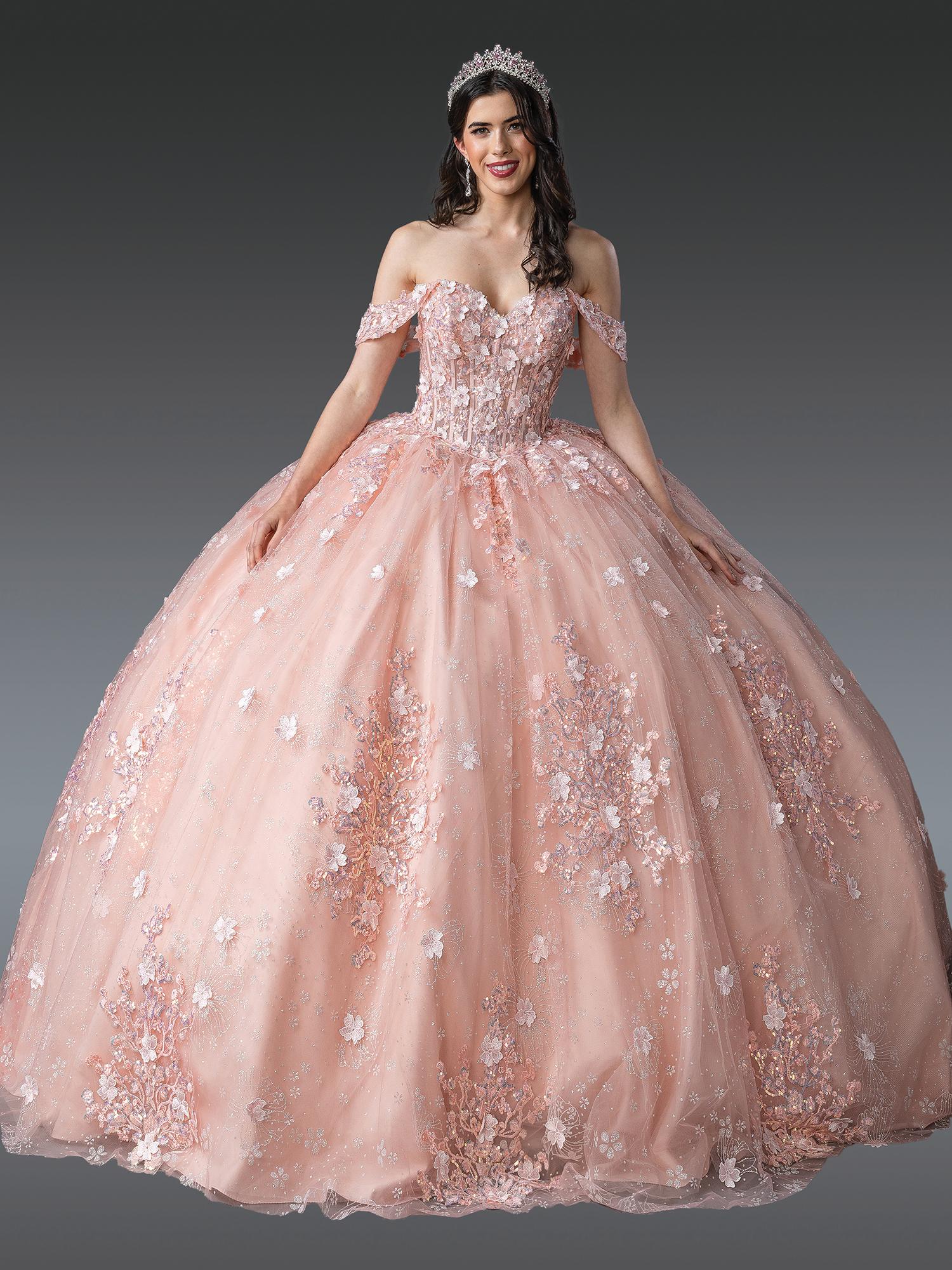 Off-Shoulder Quinceanera Dress with 3D Floral Appliques and Glittering Tulle Ball Gown Skirt - Style 1971 image