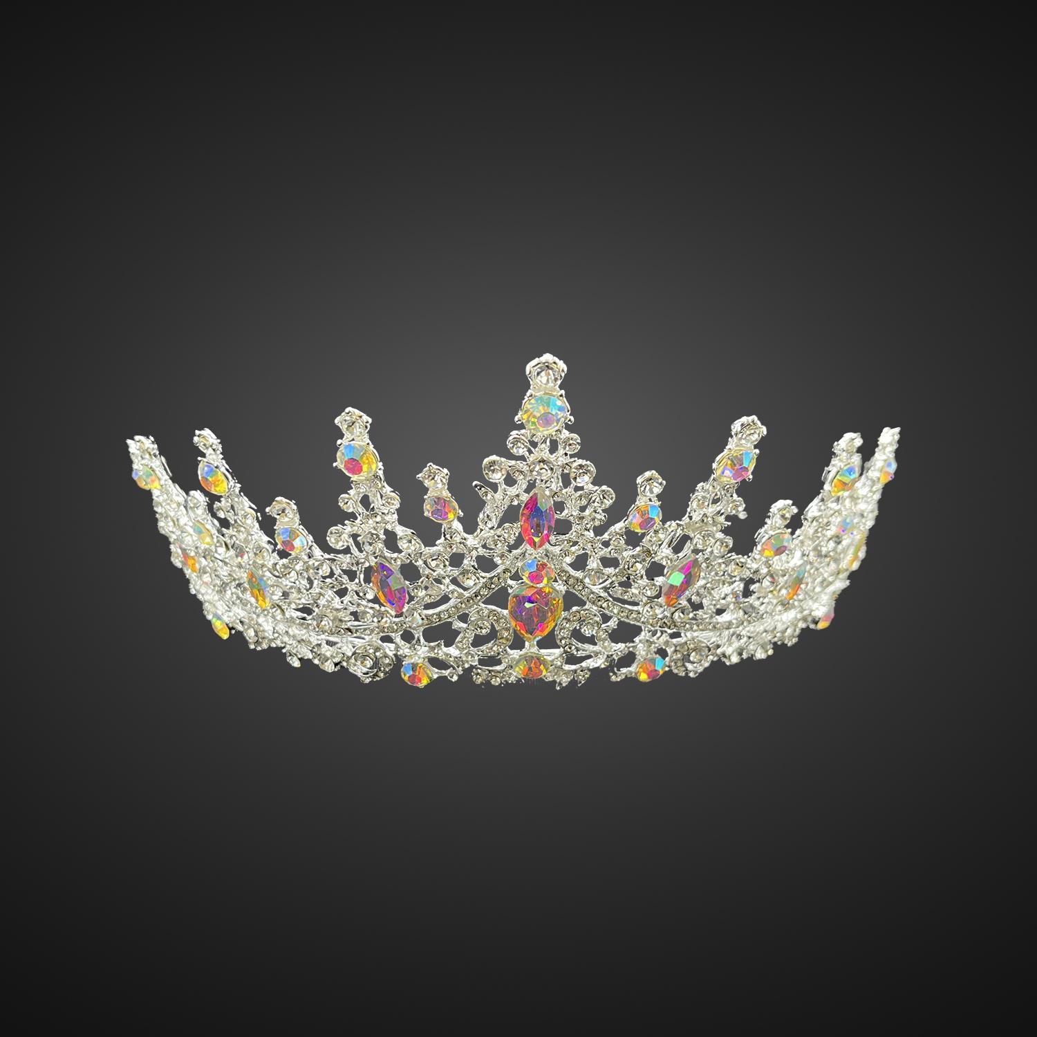 Luxurious Gemstone-Encrusted Tiara with Elegant Filigree Design Crown - Style CR1003 image