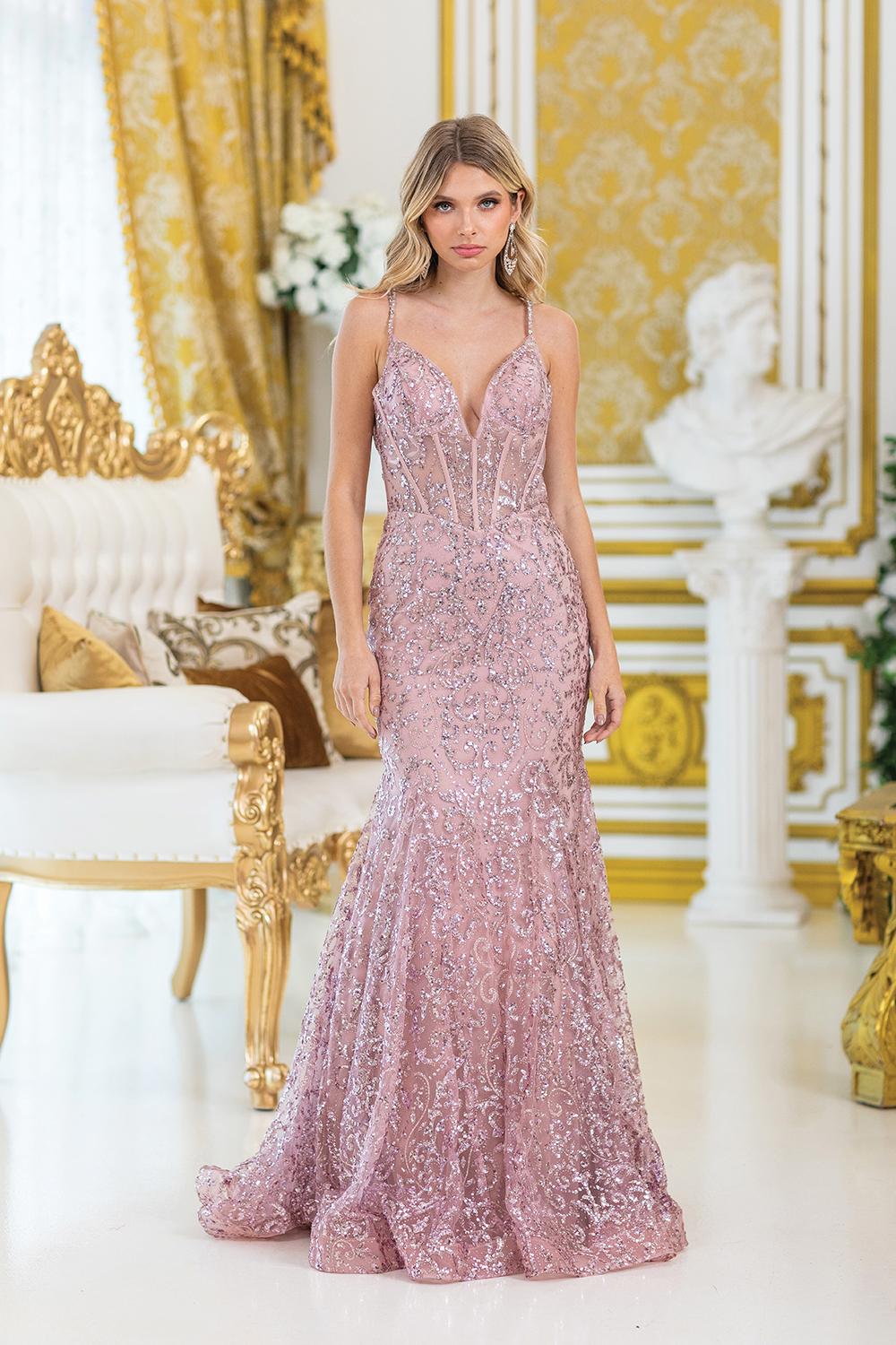 Stunning Spaghetti Strap Prom Dress with Intricate Beaded Embellishments and Sheer Panels, Featuring a Fitted Silhouette and Flared Train for a Glamorous Look - Style 4464 image