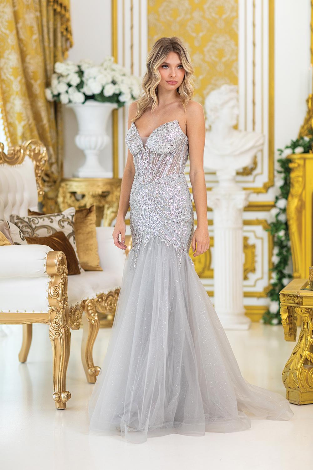 Glamorous Spaghetti Strap Prom Dress with Sequined Bodice and Sheer Overlay, Featuring a Fitted Silhouette and Flared Skirt for an Elegant Look - Style 4468 image