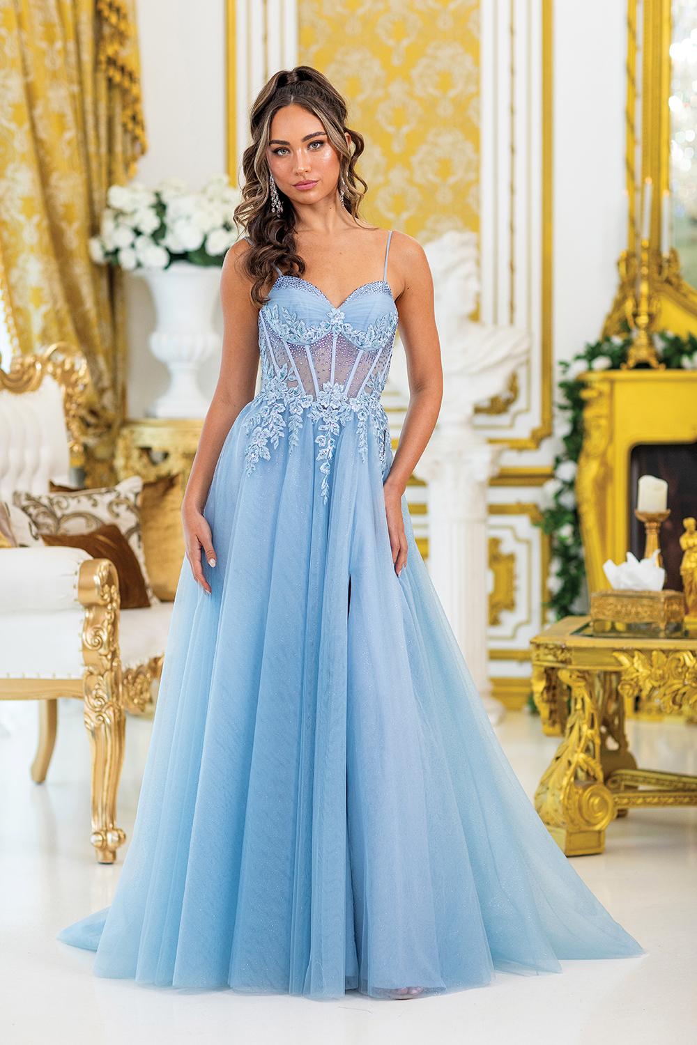 Strapless Prom Dress with Beaded Corset and Sheer Skirt with Side Slit - Style 4529 image