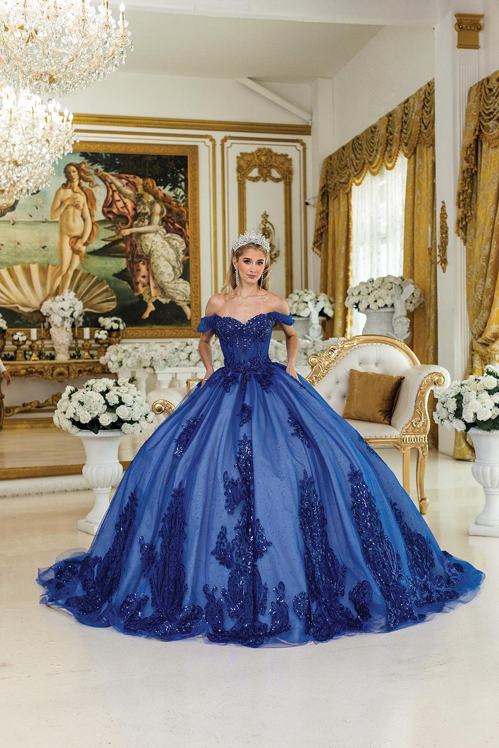 Gorgeous Off-the-Shoulder Quinceanera Dress with Intricate Beaded Bodice and Full Tulle Skirt, Featuring Elegant Embroidery and a Matching Tiara for a Regal Look - Style 1997 image