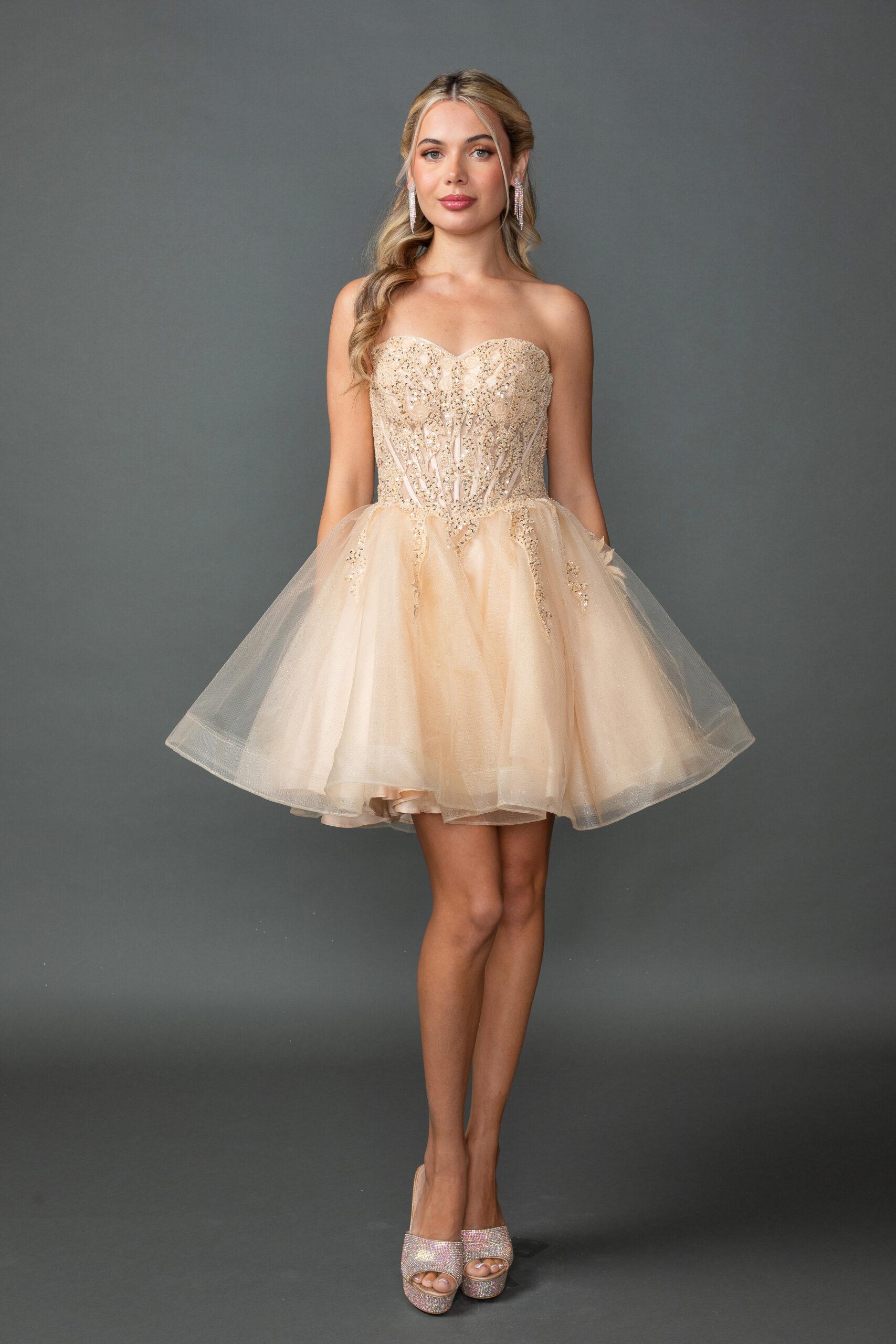 Homecoming Dress Strapless Sweetheart Corset with Beaded Bodice and Layered Tulle A-Line Skirt - Style 3430 image
