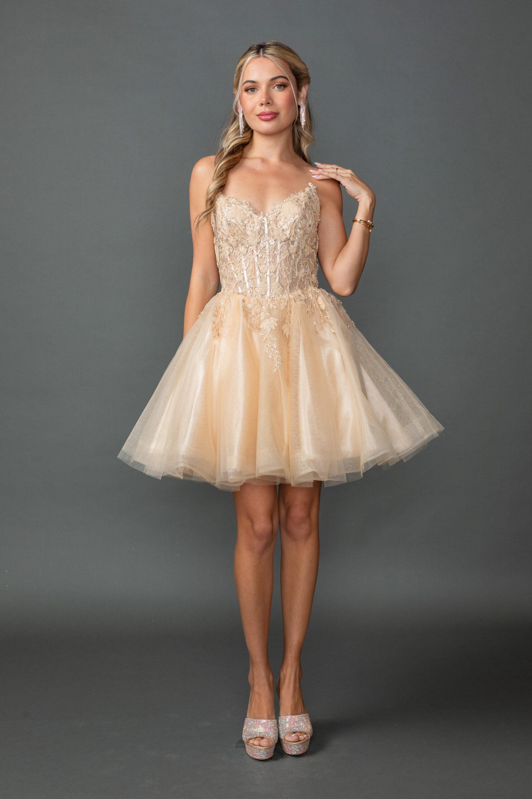 Strapless Sweetheart Neckline Beaded Corset Homecoming Dress with Tulle A-Line Skirt - Style 3431 image
