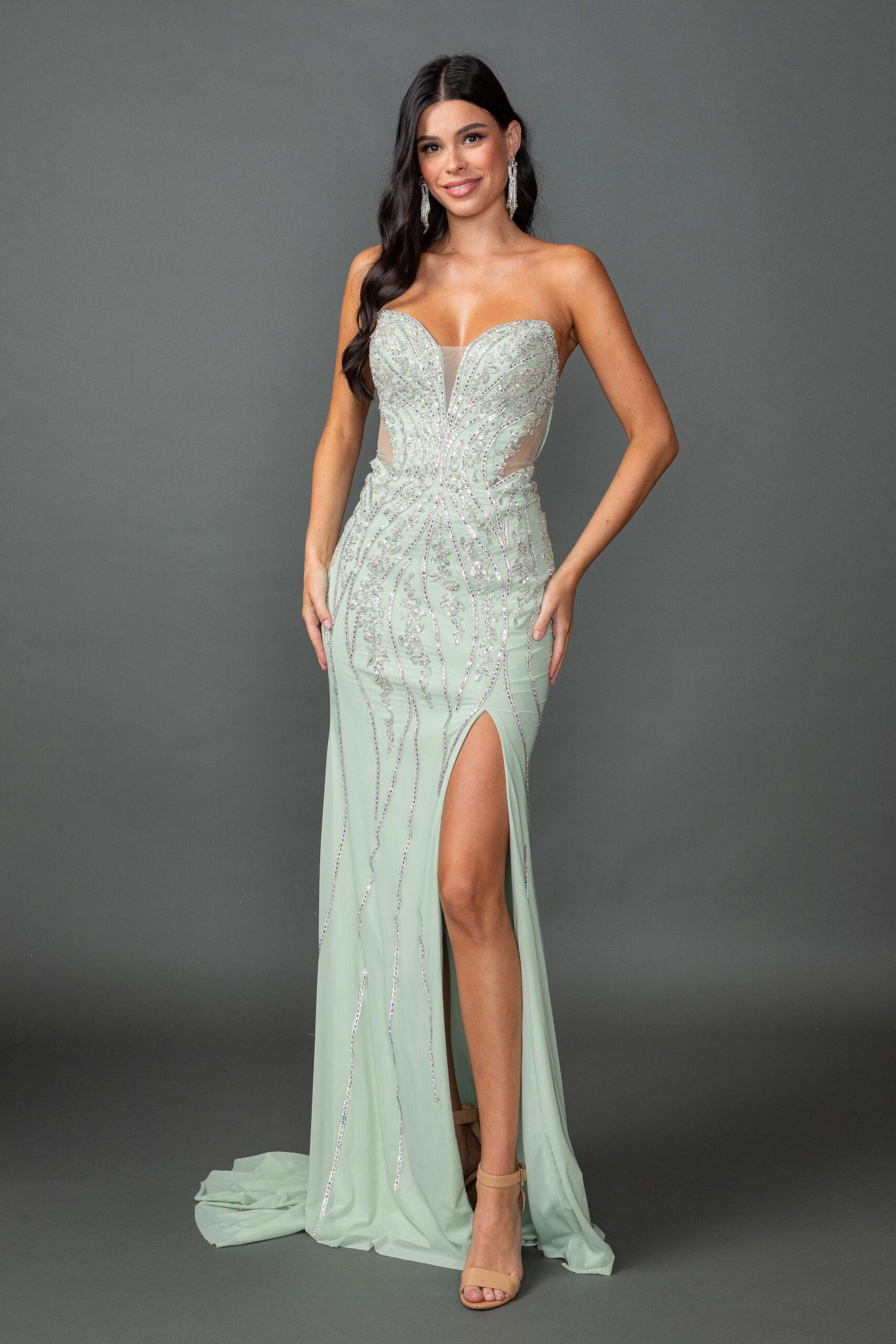 Strapless Sweetheart Illusion Corset Bodice Beaded Embroidery High Slit Fitted Floor-Length Gown Prom Dress - Style 4595 image