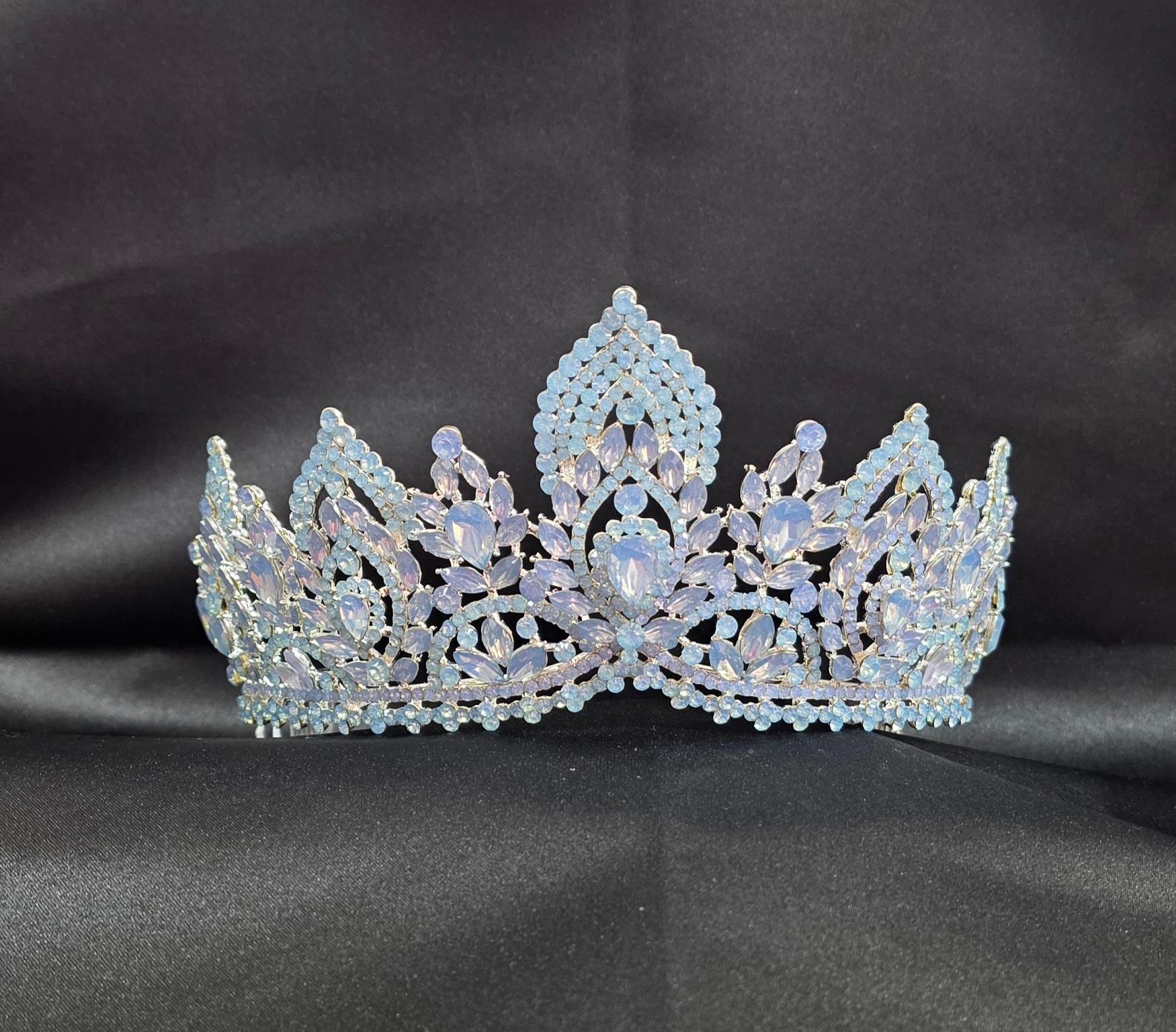 Intricate Crystal CROWN Tiara with Detailed Leaf and Butterfly Motifs, Secure Combs, and Textured Setting - Style CR1023 image
