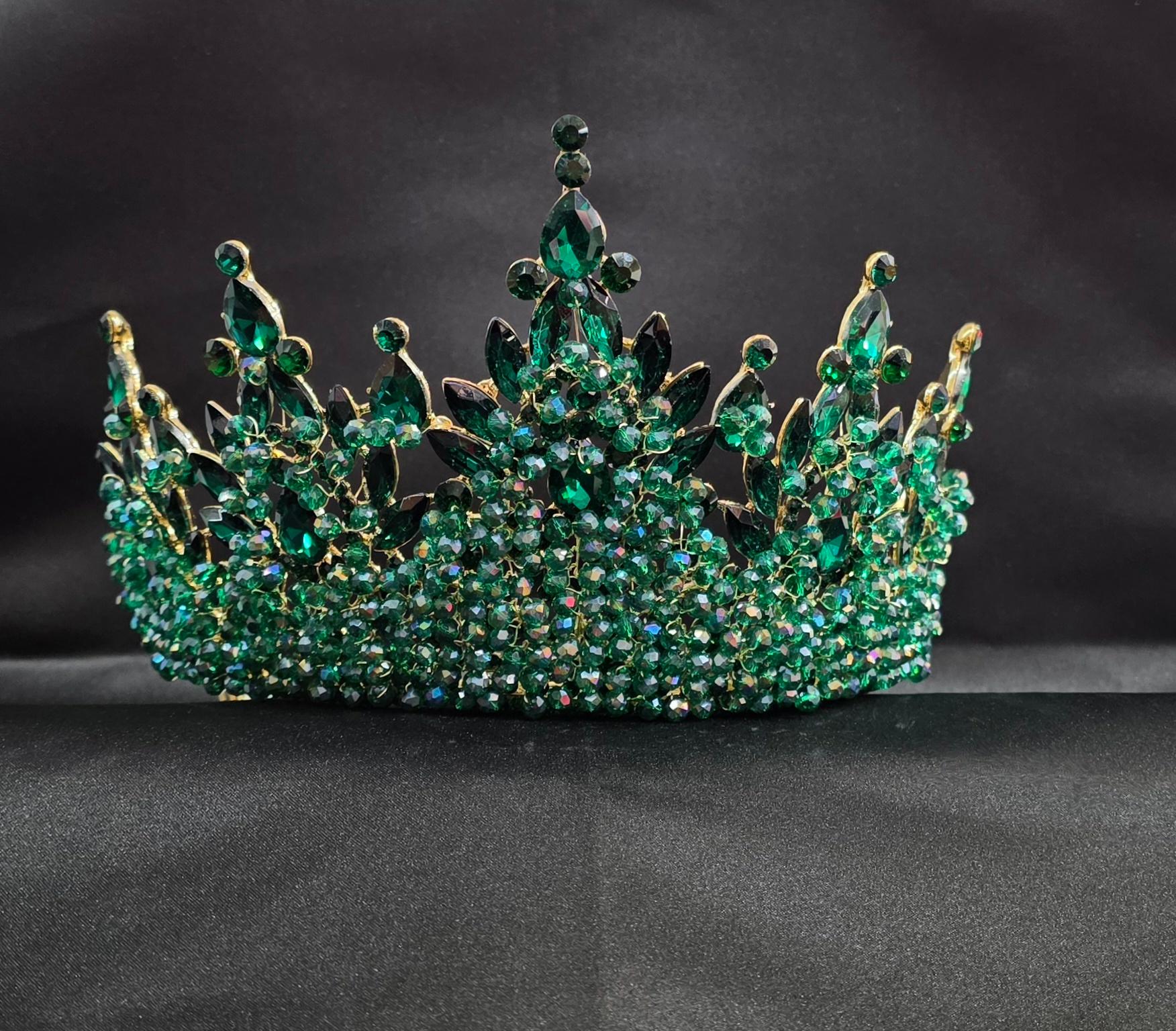 Emerald-Cut and Round Crystal CROWN Tiara with Tiered Design and Secure Combs - Style CR1016 image