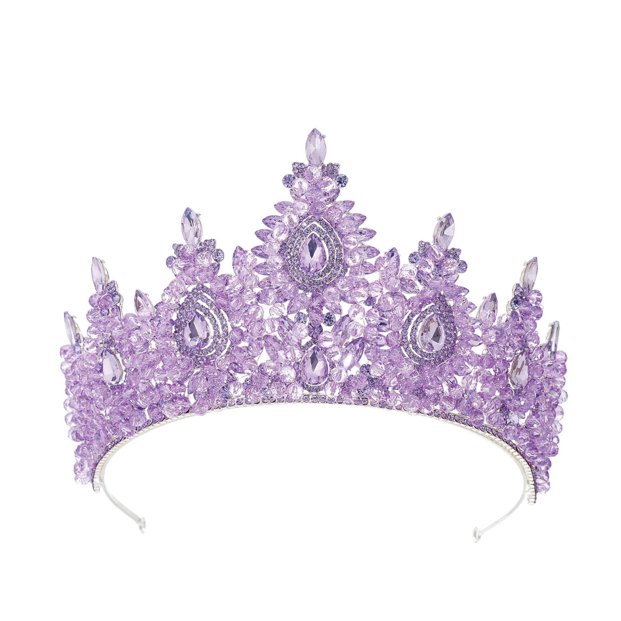 Multi-Layer Crystal CROWN Tiara with Teardrop Accents, Full Stone Coverage, and Ornate Frame - Style CR1024 image