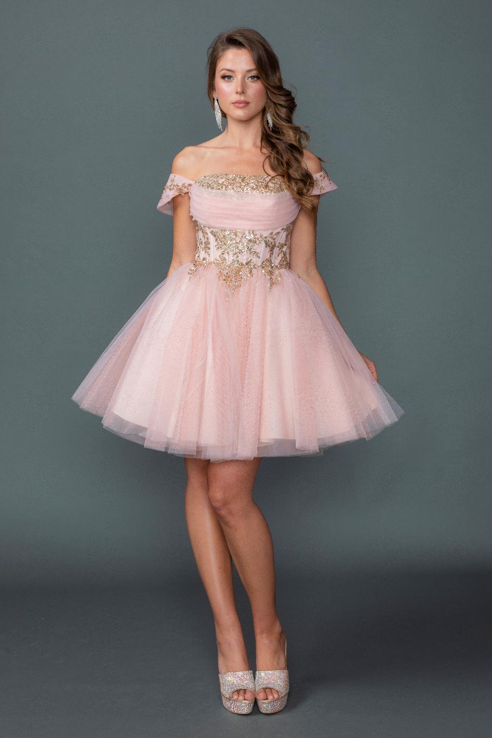 Off-Shoulder Embellished Corset Tulle Short A-Line Homecoming Dress - Style 3433 image