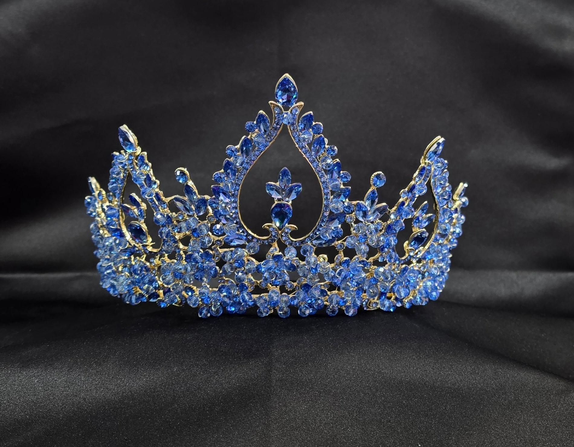 Emerald-Cut and Round Crystal CROWN Tiara with Tiered Design and Secure Combs - Style CR1017 image