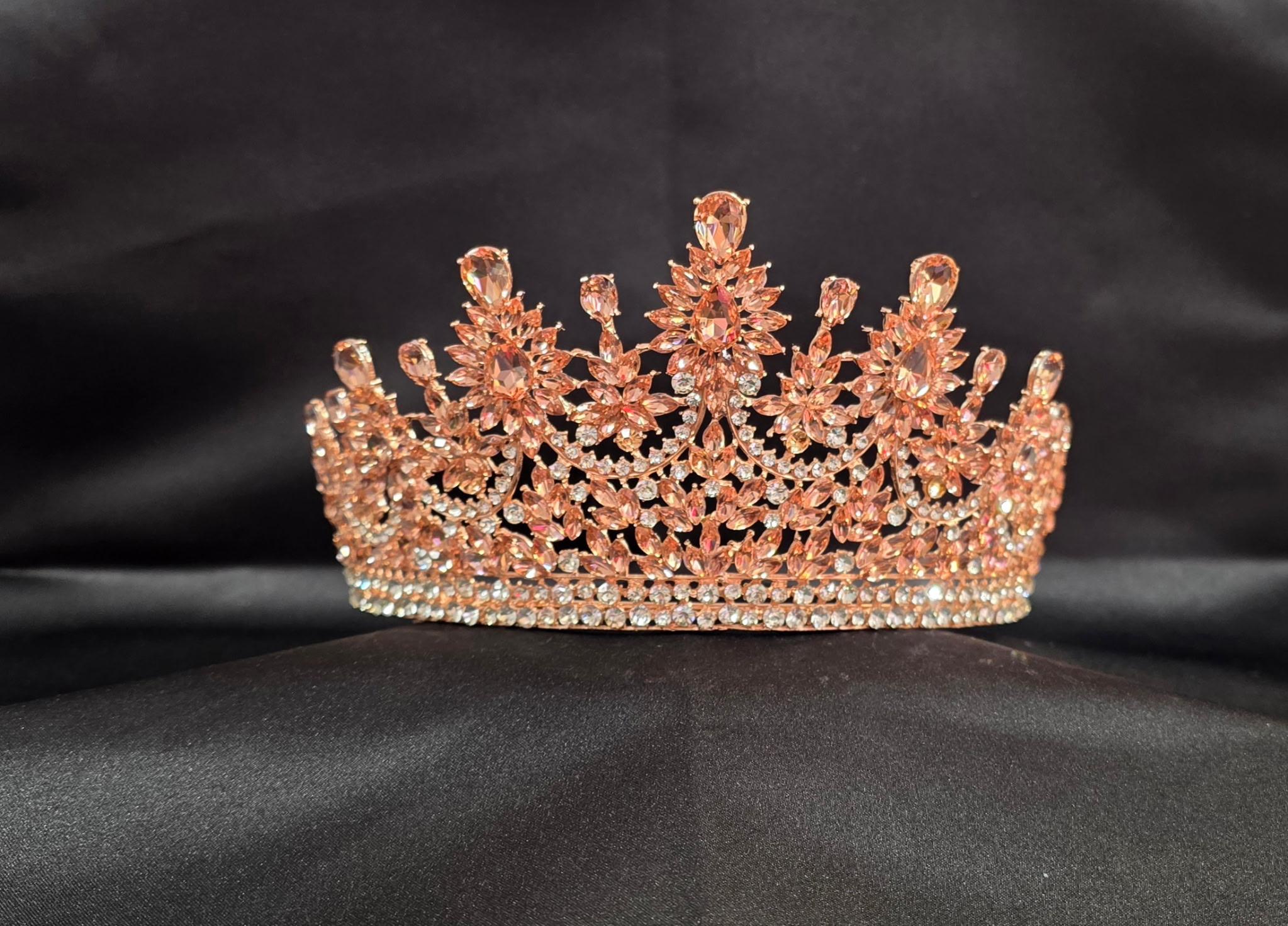 ntricate Crystal CROWN Tiara with Detailed Leaf and Butterfly Motifs, Secure Combs, and Textured Setting - Style CR1018 image