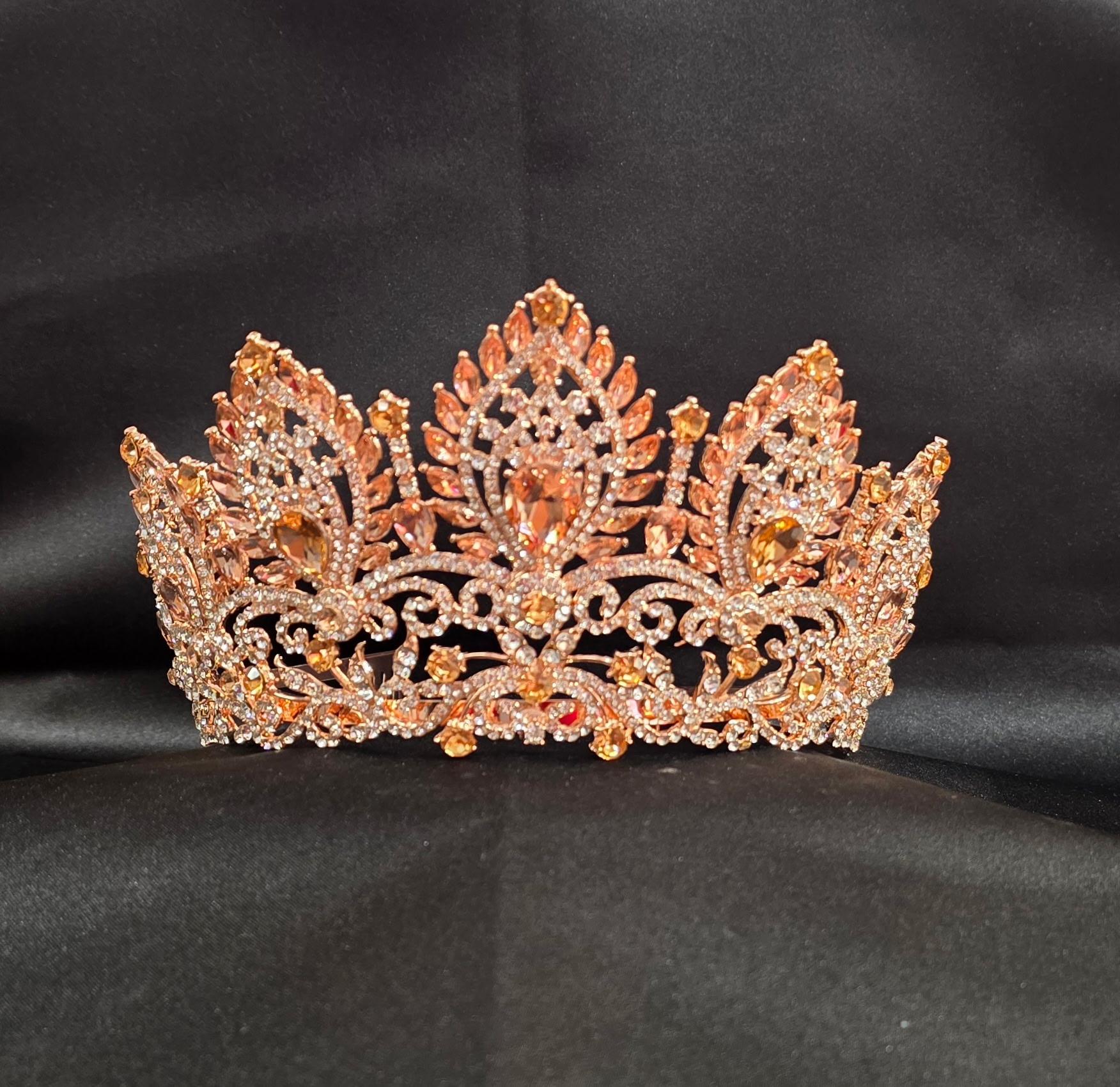 Regal Teardrop and Beaded CROWN Tiara with Ornate Filigree Frame and Secure Loops - Style CR1019 image