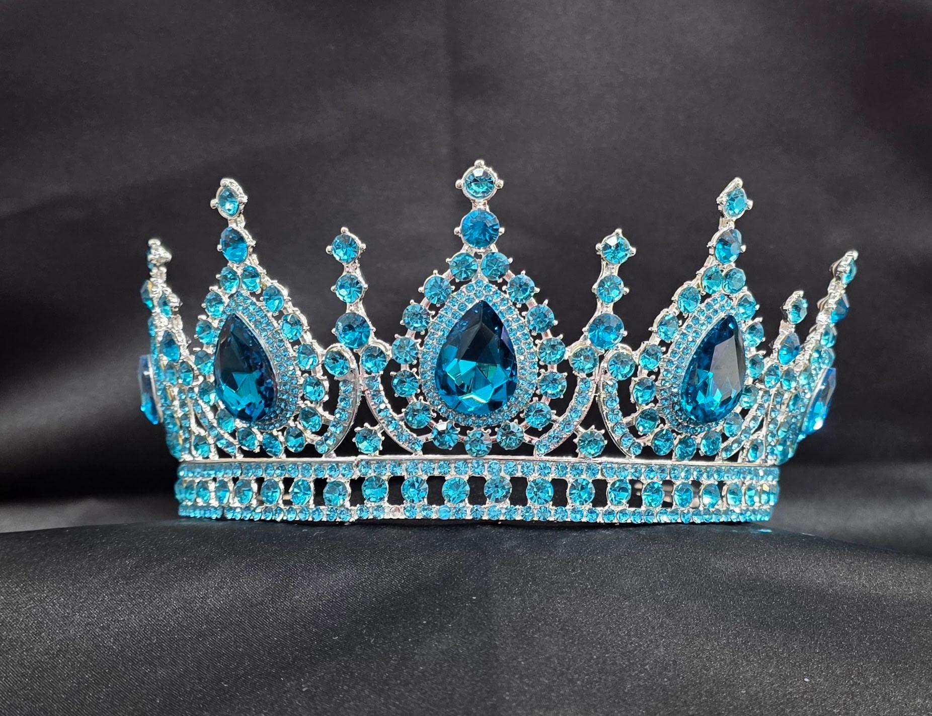 Elegant Tall Crown with Teardrop and Round Crystal Embellishments in Intricate Openwork Design - Style CR1021 image