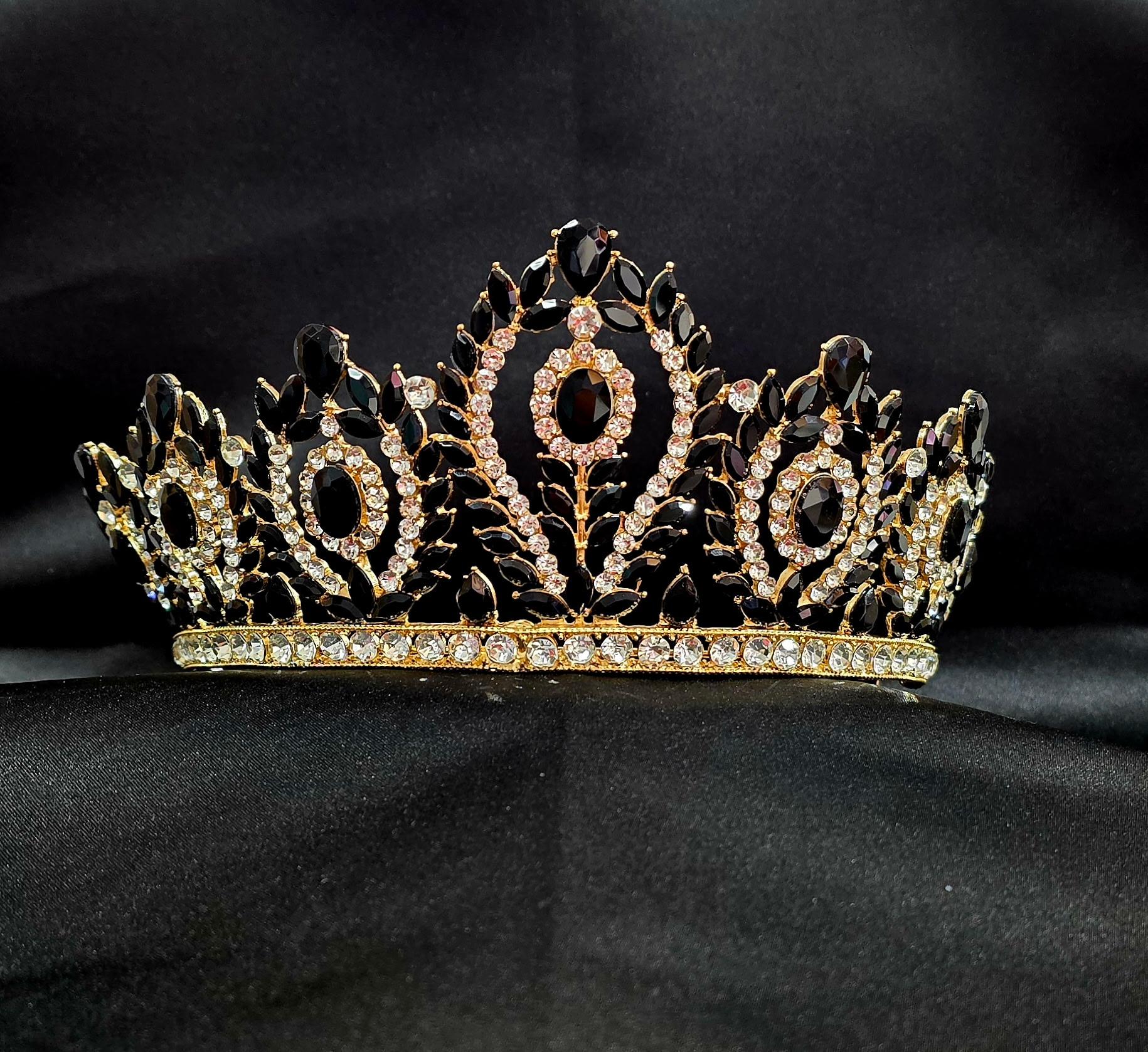 Elegant Tall Crown with Teardrop and Round Crystal Embellishments in Intricate Openwork Design - Style CR1022 image