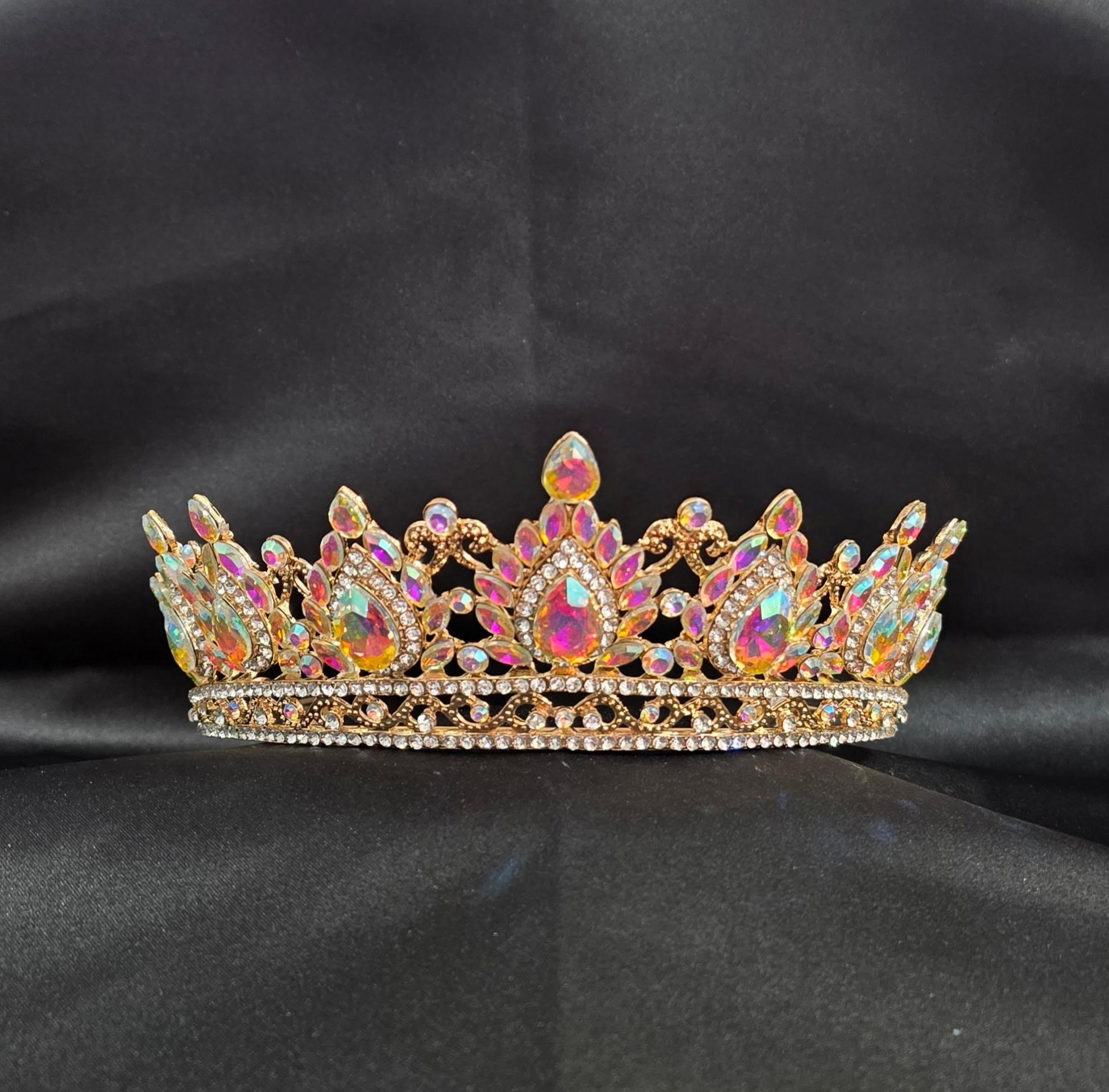 Emerald-Cut and Round Crystal CROWN Tiara with Tiered Design and Secure Combs - Style CR1026