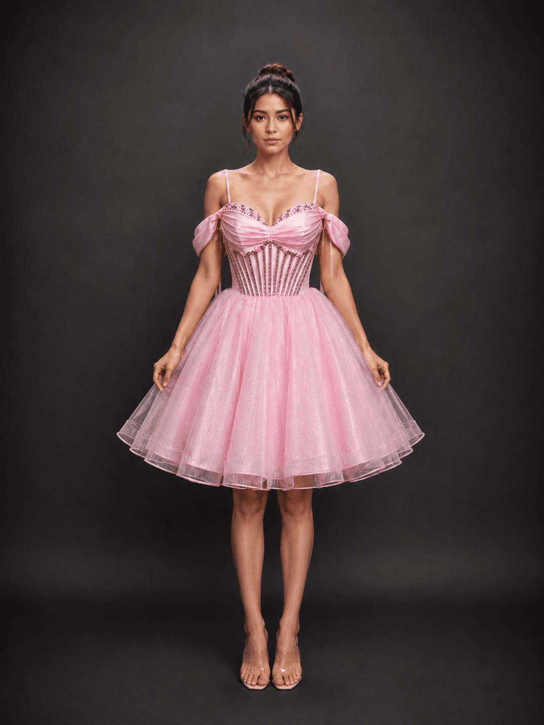 Off-Shoulder Corset Homecoming Dress with Embellished Bodice and Flowy Tulle Skirt - Style 3428 image