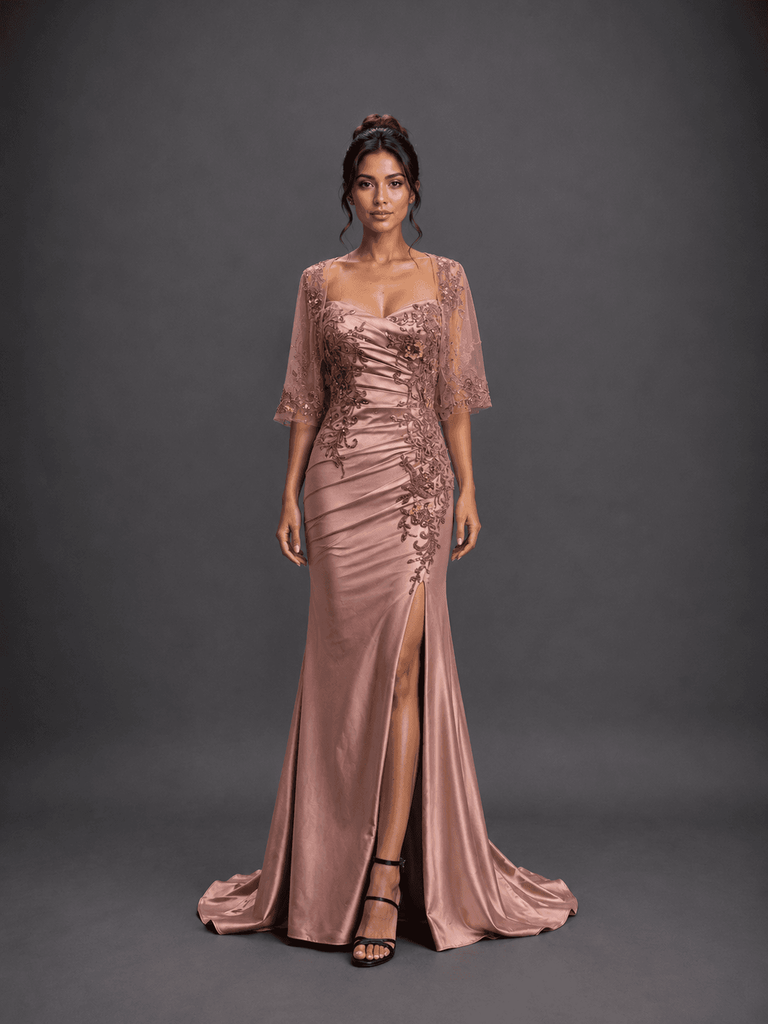 Sleeveless Sweetheart Neckline Prom Dress with Beaded Lace Bodice, Draped Satin Skirt, and High Slit - Style 4558 image
