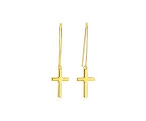 14k Yellow Gold Dangle Cross Earrings image
