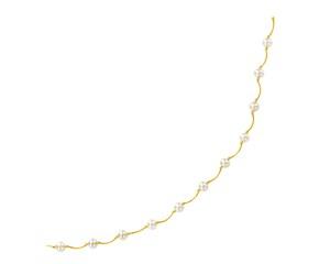 14k Yellow Gold Arc Link Necklace with White Pearls
