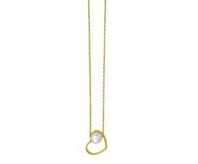 Open Heart and Pearl Necklace in 14K Yellow Gold image