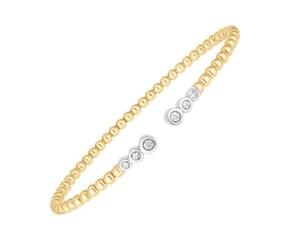 14K Two Tone Polish Diamond Pallina Open Beaded Cuff Bangle (3.00 mm) image
