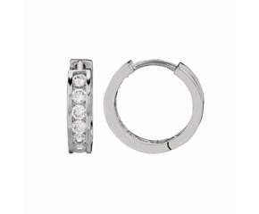 Sterling Silver Channel Set CZ Hoop Earrings (3x15 mm) image