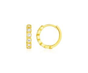 14k Yellow Gold Petite Hoop Earrings with Round Cubic Zirconias image