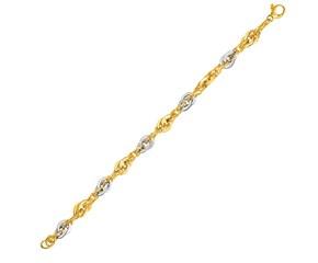 14k Two-Tone Yellow and White Gold Double Link Textured Bracelet (10.00 mm) image