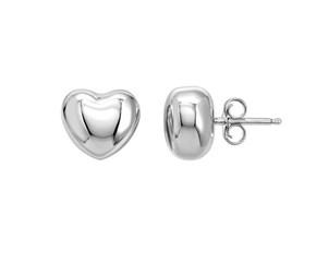 Sterling Silver Rhodium Plated Puffed Small Heart Stud Earrings image