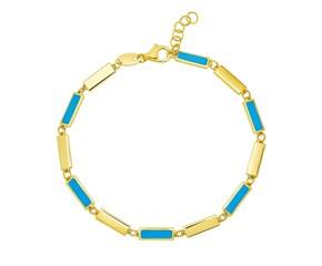 14K Yellow Gold Turquoise Rectangle Links Bracelet (3.50 mm) image