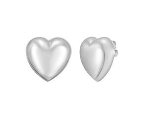 Sterling Silver Rhodium Plated Puffed Large Heart Stud Earrings image