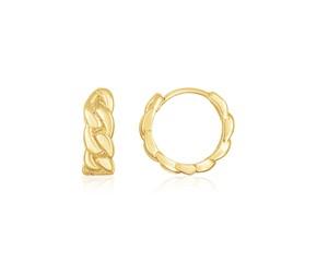 14K Yellow Gold Thick Curb Chain Huggie Hoop Earrings(4.2x12.4mm) image