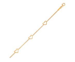 14k Yellow Gold Childrens Bracelet with Hearts