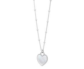 Sterling Silver Rhodium Plated and Mother of Pearl Heart Pendant Necklace image