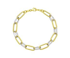14K Two Tone Gold Diamante Paperclip Bracelet (6.20 mm) image